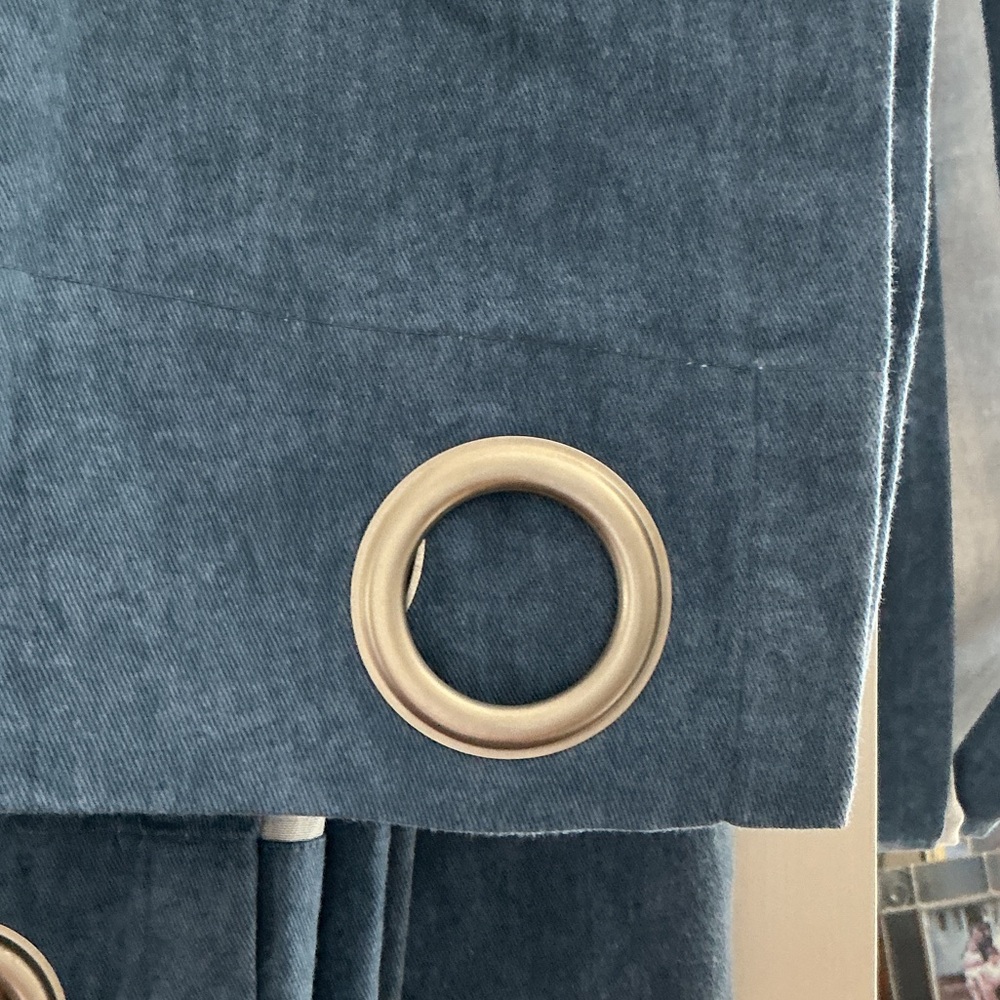 Vue Denim Blue Cotton Grommet Curtains - Set of 3 - Picture 3 of 3